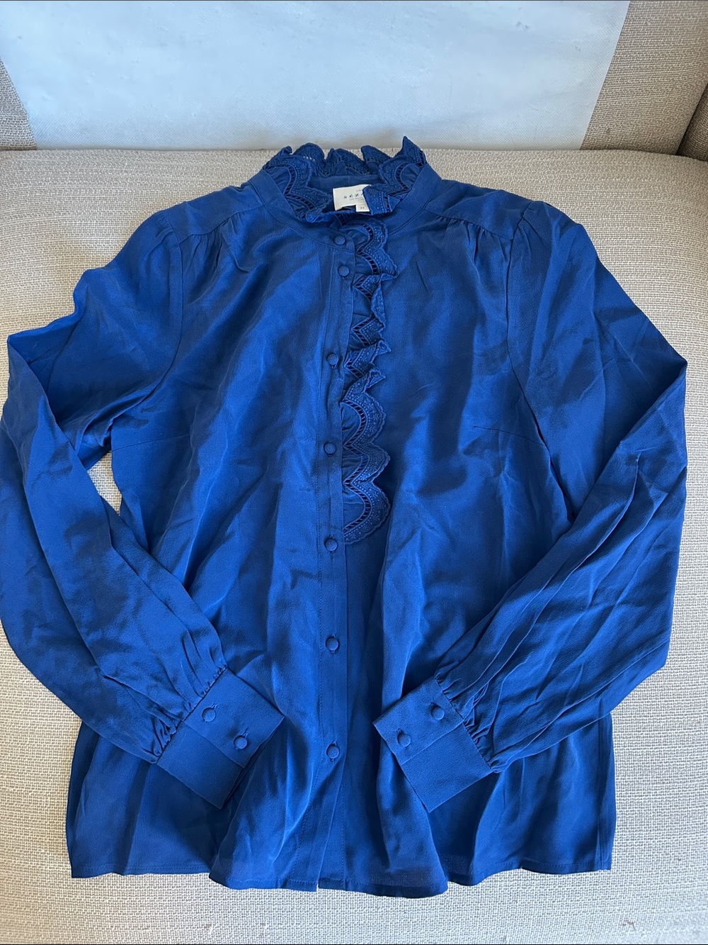 BEST Sezane Chlo Silk Shirt Blouse FR34/US2 Bright Blue French Classic - Picture 7 of 10